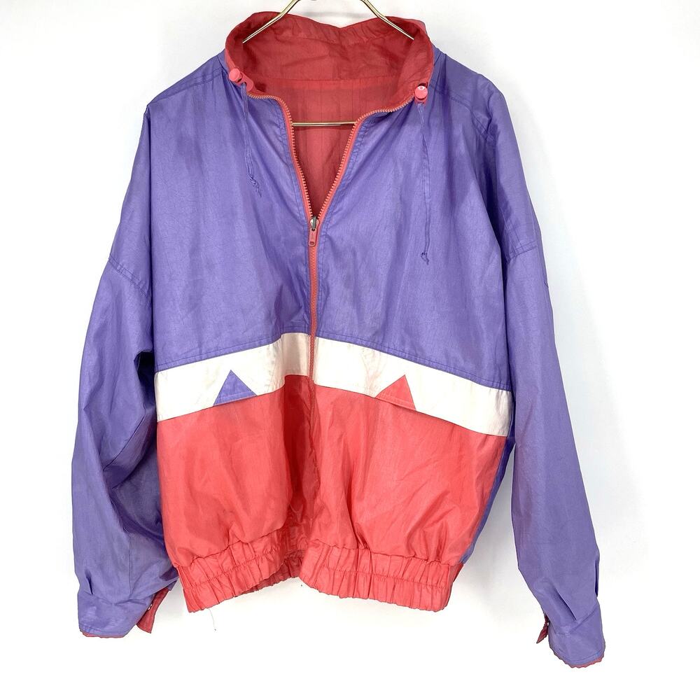 Vintage 90s Reversible Windbreaker Jacket Pink Purple Colorblock Large
